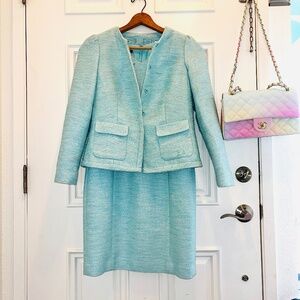 Talbots Aqua Powder Blue Tweed Suit Jacket w/ Pockets -Dress Available in Closet